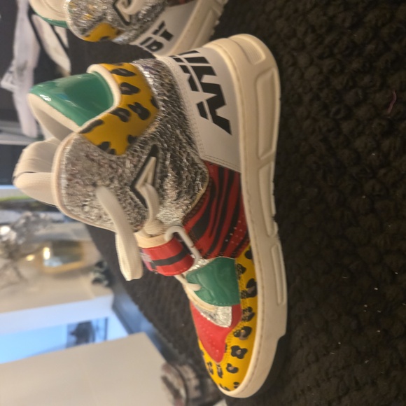 Vibrant Women's High-Top Sneakers Leopard Print Red Green and Yellow Size 39 - Picture 3 of 4